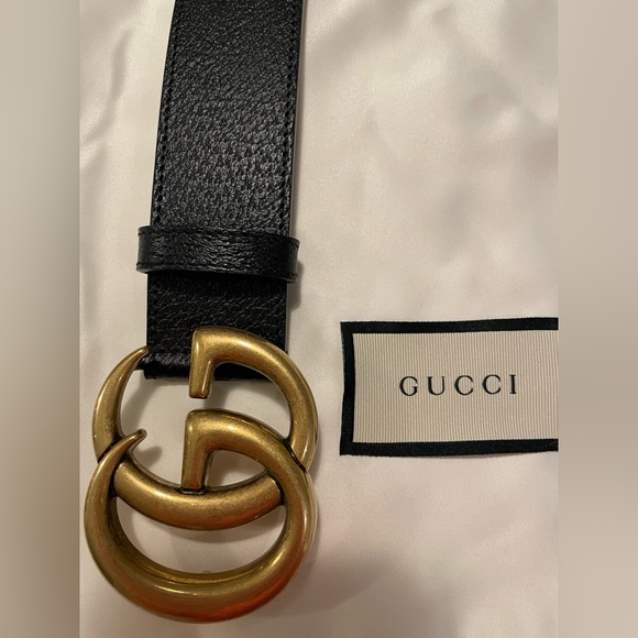 Mens Gucci black belt with gold buckle. - Picture 2 of 9